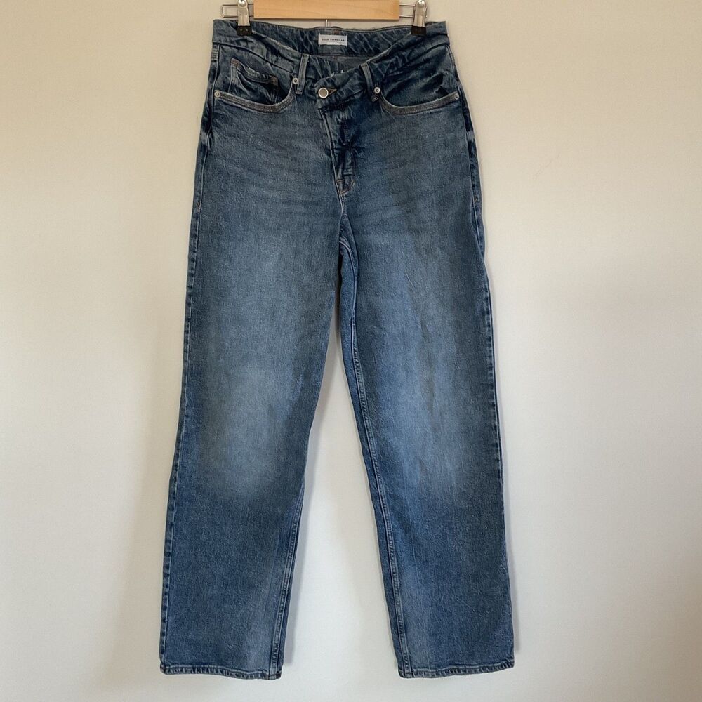 Good American Good 90s Wide Leg Relaxed Crossover Jeans Sz 6 Blue GNICOW384T
